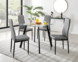 Seattle Glass and Black Leg Square Dining Table & 4 Milan Black Leg Chairs - thumbnail 1