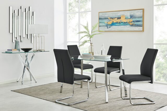 Cosmo Chrome Metal And Glass Dining Table And 4 Lorenzo Dining Chairs - image 1