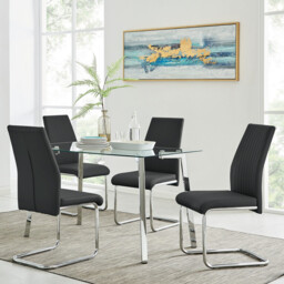 Cosmo Chrome Metal And Glass Dining Table And 4 Lorenzo Dining Chairs - thumbnail 2