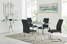 Cosmo Chrome Metal And Glass Dining Table And 4 Lorenzo Dining Chairs - thumbnail 1