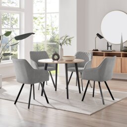 Koko Oak Effect Round Dining Table & 4 Falun Black Leg Chairs - thumbnail 1