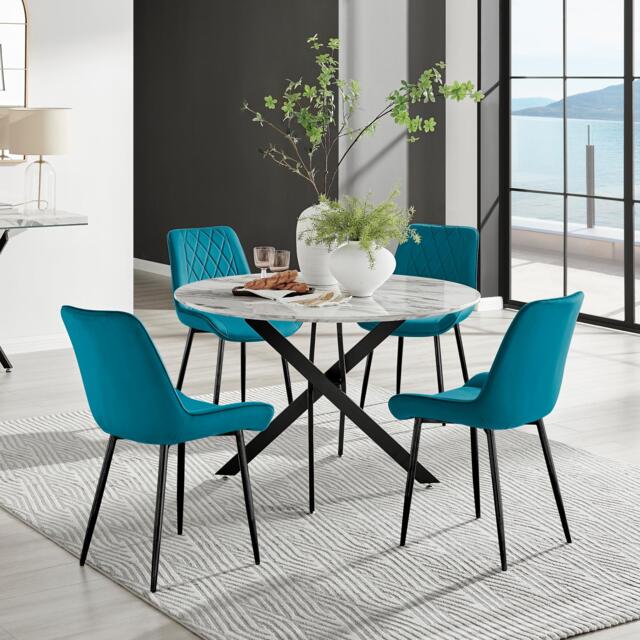 Novara Black Leg 120cm Round Glass Dining Table & 4 Pesaro Black Leg Chairs - image 1