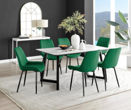 Carson White Marble Effect Dining Table & 6 Pesaro Black Leg Chairs - thumbnail 4