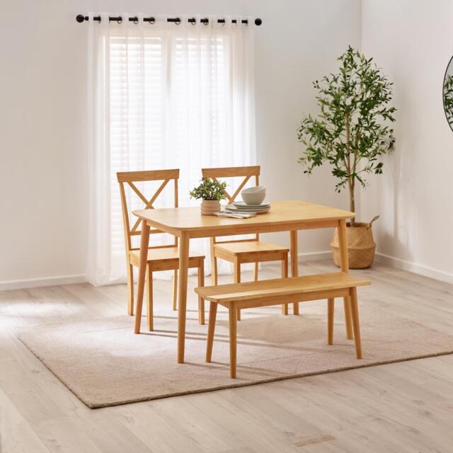 Lynton Small Oak Effect Solid Wood Dining Table with 2 Millford Chairs & Bench - image 1