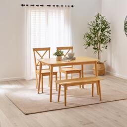 Lynton Small Oak Effect Solid Wood Dining Table with 2 Millford Chairs & Bench