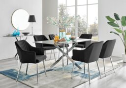 Leonardo Glass and Chrome Dining Table & 6 Calla Silver Leg Velvet Chairs - thumbnail 1