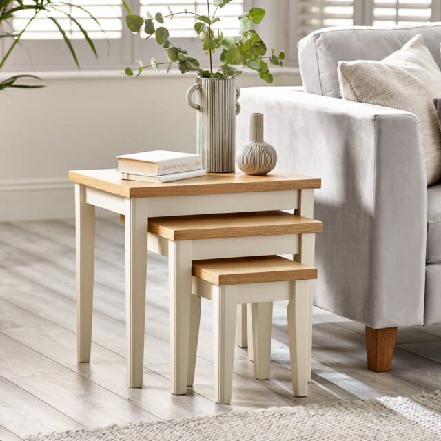 Eden Oak and Cream Solid Wood Set of 3 Nesting Side Tables - image 1