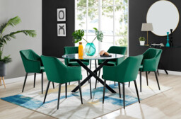 Novara Black Leg Round Glass Dining Table & 6 Calla Black Leg Chairs - thumbnail 2
