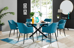 Novara Black Leg Round Glass Dining Table & 6 Calla Black Leg Chairs - thumbnail 4