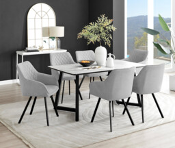 Carson White Marble Effect Dining Table & 6 Falun Black Leg Chairs - thumbnail 4
