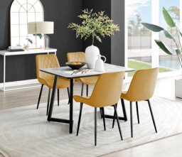 Carson White Marble Effect Dining Table & 4 Pesaro Black Leg Chairs