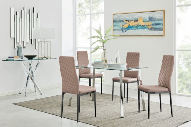 Cosmo Dining Table and 4 Milan Black Leg Chairs