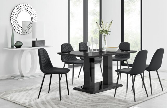 Imperia 6 Black Dining Table and 6 Corona Black Leg Chairs - image 1