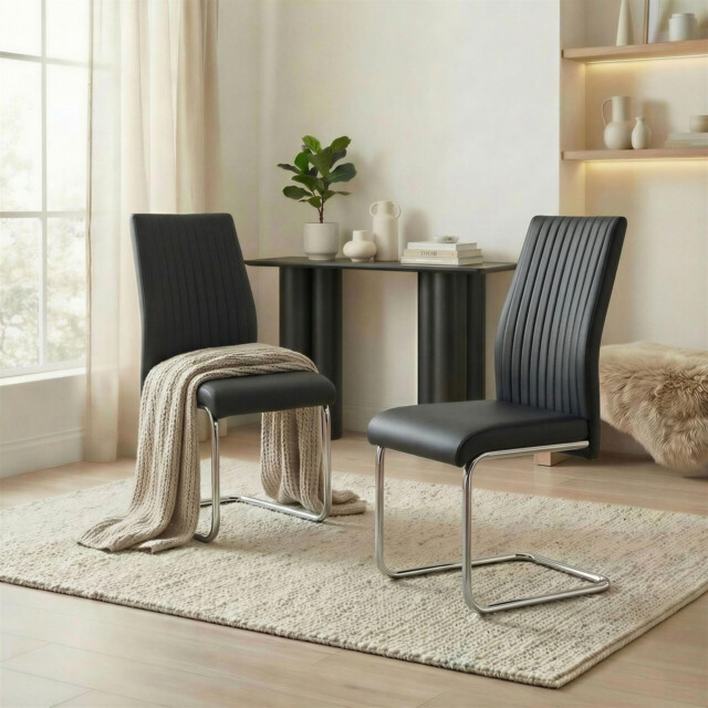 2x Lorenzo Black Faux Leather Dining Chairs - image 1