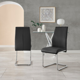 2x Lorenzo Black Faux Leather Dining Chairs - thumbnail 4