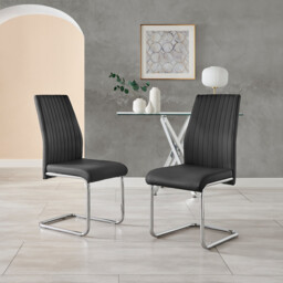 2x Lorenzo Black Faux Leather Dining Chairs - thumbnail 3