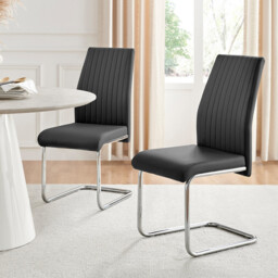 2x Lorenzo Black Faux Leather Dining Chairs - thumbnail 2