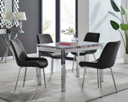 Enna White Glass Extending Dining Table and 4 Pesaro Silver Leg Chairs - thumbnail 2