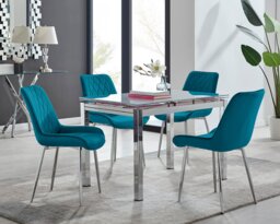 Enna White Glass Extending Dining Table and 4 Pesaro Silver Leg Chairs - thumbnail 1