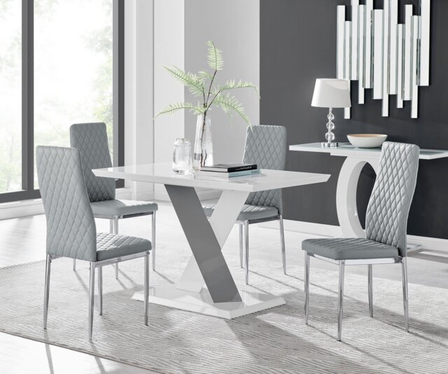 Monza 4 White/Grey Dining Table & 4 Milan Chairs - image 1