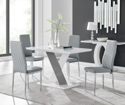 Monza 4 White/Grey Dining Table & 4 Milan Chairs