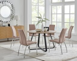 Santorini Brown Round Dining Table And 6 Isco Chairs