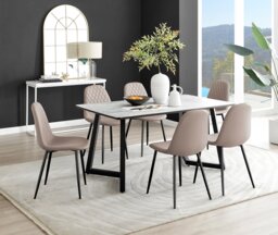 Carson White Marble Effect Dining Table & 6 Corona Black Leg Chairs - thumbnail 1