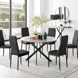 Novara Grey Concrete Effect Black Leg 120cm Round Dining Table & 6 Milan Black Leg Chairs - thumbnail 4
