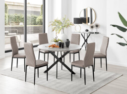 Novara Grey Concrete Effect Black Leg 120cm Round Dining Table & 6 Milan Black Leg Chairs - thumbnail 2