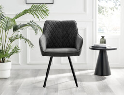 2x Falun Dark Grey Fabric Dining Chairs Black Legs - thumbnail 4