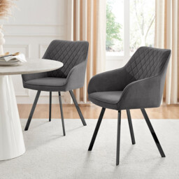 2x Falun Dark Grey Fabric Dining Chairs Black Legs