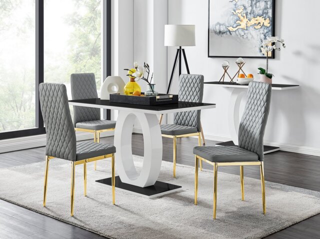Giovani 4 Black Dining Table & 4 Gold Leg Milan Chairs - image 1