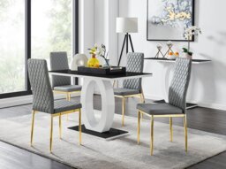 Giovani 4 Black Dining Table & 4 Gold Leg Milan Chairs - thumbnail 1