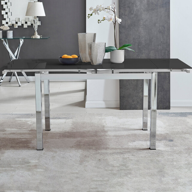 Enna Rectangular Black Glass Extending 4-6 Seater Dining Table - image 1