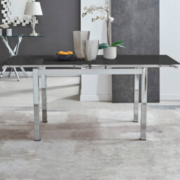 Enna Rectangular Black Glass Extending 4-6 Seater Dining Table - thumbnail 1