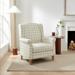 Maisette Cream Check Fabric Wingback Accent Armchair - thumbnail 2
