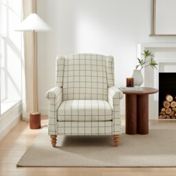 Maisette Cream Check Fabric Wingback Accent Armchair - thumbnail 3