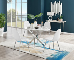 Novara White Marble Round Dining Table & 4 Corona Silver Leg Chairs - thumbnail 4