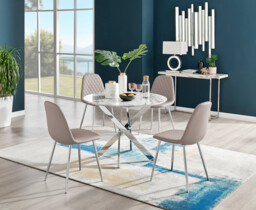 Novara White Marble Round Dining Table & 4 Corona Silver Leg Chairs - thumbnail 2