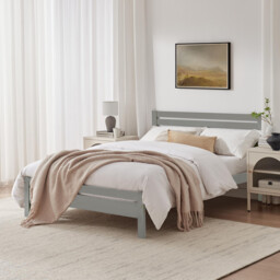 Declan Light Grey Solid Pine Double Bed Frame - thumbnail 1