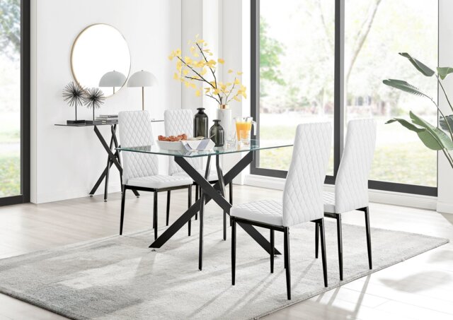 Leonardo Black Leg Glass Dining Table & 4 Milan Black Leg Chairs - image 1