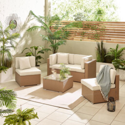 Orlando Beige Rattan & Cream 4 Seat Modular Garden Sofa