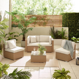 Orlando Beige Rattan & Cream 4 Seat Modular Garden Sofa - thumbnail 3