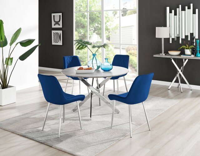 Novara Grey Concrete Effect 120cm Round Dining Table & 4 Pesaro Silver Leg Chairs - image 1