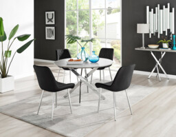 Novara Grey Concrete Effect 120cm Round Dining Table & 4 Pesaro Silver Leg Chairs - thumbnail 2