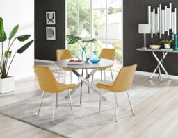 Novara Grey Concrete Effect 120cm Round Dining Table & 4 Pesaro Silver Leg Chairs - thumbnail 4
