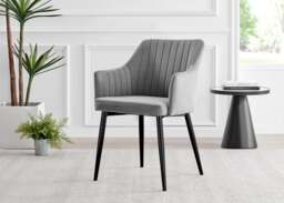 Furniturebox Novara White Marble Black Leg Round Dining Table & 4 Calla Black Leg Chairs, Velvet/Metal/Engineered Wood in Grey - Size: 56x84x61 cm - thumbnail 9
