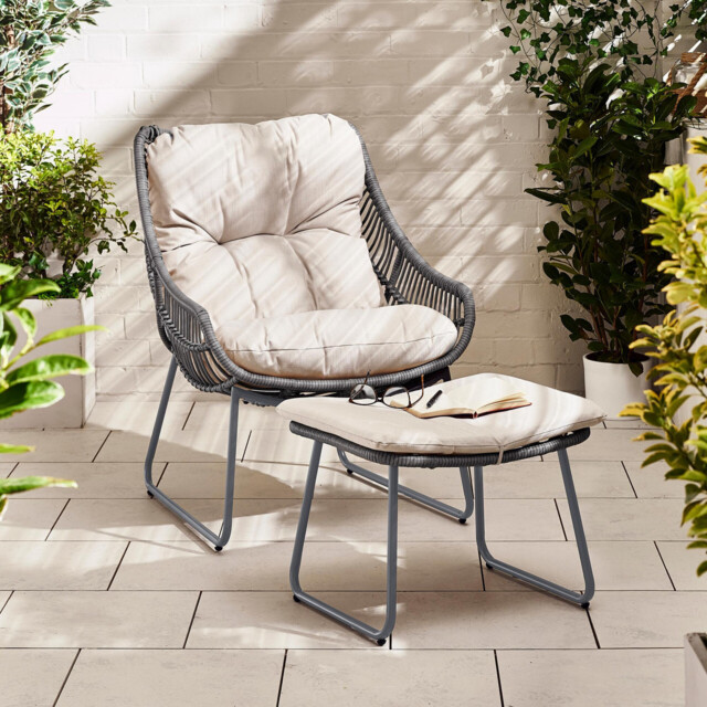 Tahiti Grey Rattan Garden Chair with Footstool - image 1