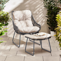 Tahiti Grey Rattan Garden Chair with Footstool - thumbnail 1