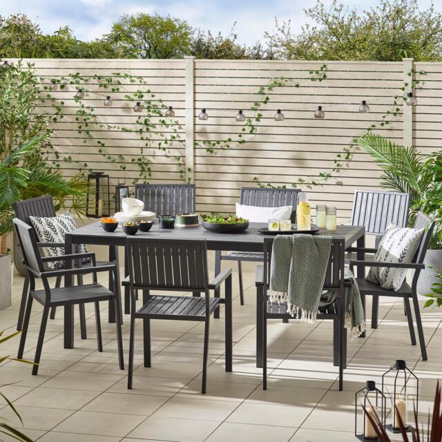 Furniturebox Dubai Polywood 8 Seat Garden Dining Set, Aluminium in Grey - Size: 90x75x180 cm - image 1